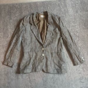 Liz Claiborne Petites Houndstooth Tweed Blazer Jacket 12P Button Single Breasted